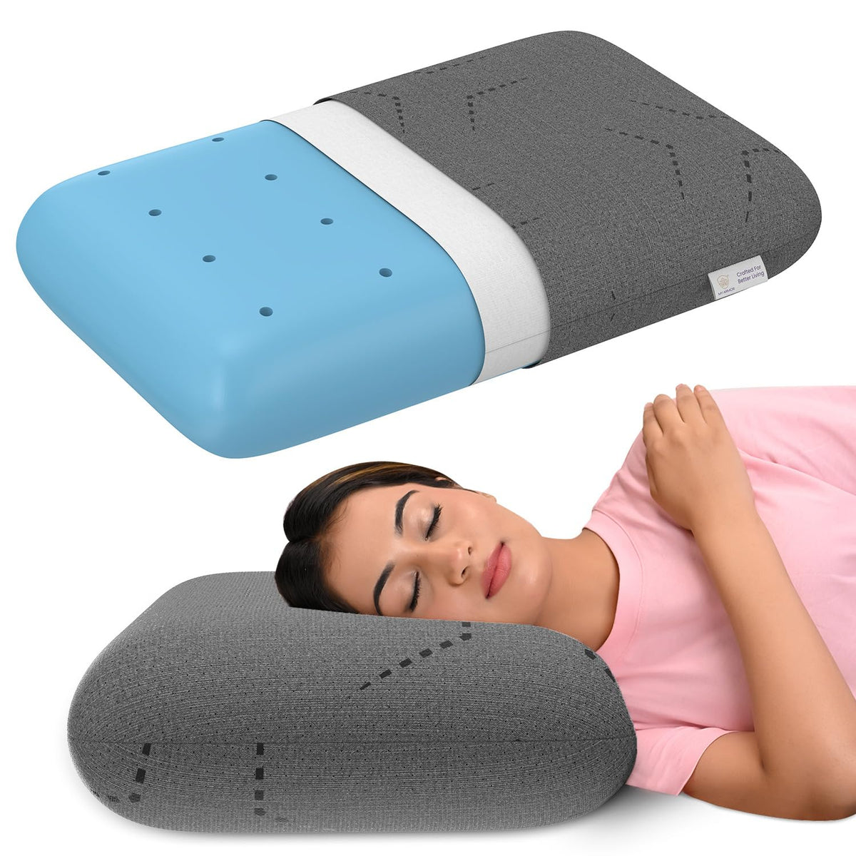 Cool Gel Memory Foam Pillow, Orthopedic Pillows, King Extra-Thick - 5.5 Inch | Pillows For Neck Pain Relief With Grey Color Washable Pillow Cover | Cooling, Adjustable - Pack Of 1