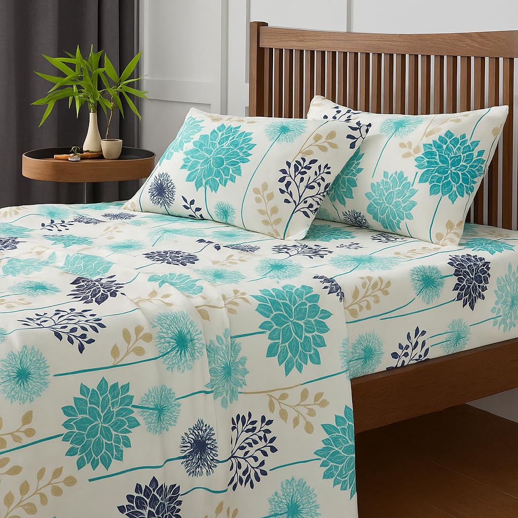 Polyester Single Bedsheet Set Light Weight & Durable Bedsheets For Single Bed With 2 Pillow Covers - 68 X 90 Inch, Multicolor | 186 Thread Count Single Bedsheet
