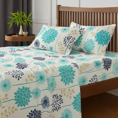 King Size Bedsheet With 2 Pillow Covers - 108 X 108 Inches, Blue & Cream | Wrinkle & Fade Resistant Bedding | Perfect For Homes, Hotels, Villas, Resorts & Guest Houses