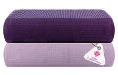 Casa Copenhagen Designed In Denmark Waffle Super Soft 2 Pieces 100% Cotton Large Bath Towel 525 Gsm - Dark Purple & Purple Rose