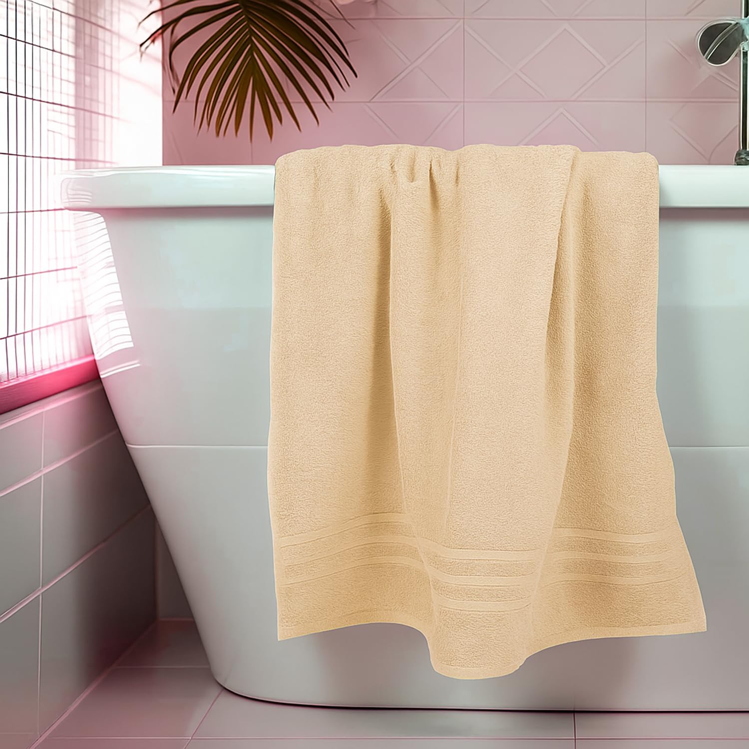 Swaursaha Premium Cotton Bath Towel 600 Gsm | Ultra Soft, Quick Dry, Super Absorbent Towel For Home, Spa, Gym & Travel (Beige)