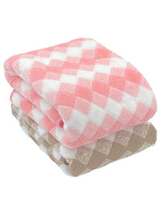 Patpug Coral Microfiber Ultrasoft Comfortable Highly Absorbent Quick Drying Large Bath Towel 700 Gsm (Diamond Pink & Brown)- Pack Of 2