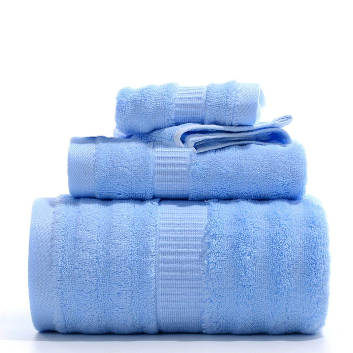 Mush Bamboo Bath Towels 600 Gsm | Ultra Soft, Absorbent & Antimicrobial Bath Towel, Hand Towel & Face Towel (Sky Blue) -3 Piece