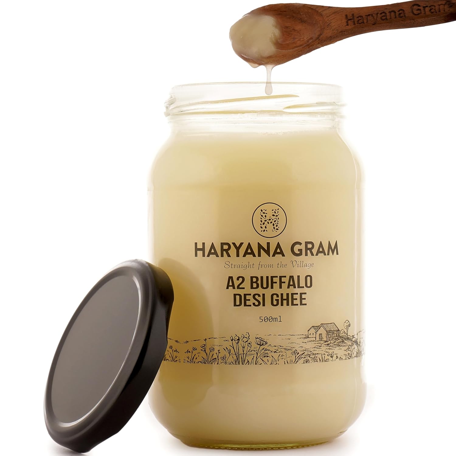Pure A2 Buffalo Desi Ghee By Haryana Gram | Rich In Vitamin A, D & Minerals Healthy Desi Ghee Good For Taste | (500ml) 16.9 Ounce | Jar Pack