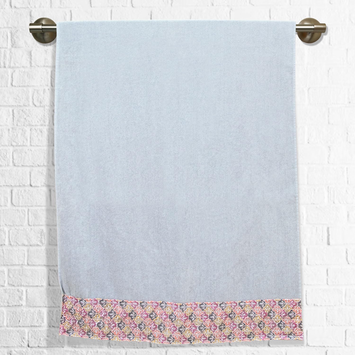 Rangoli Prima Dream 100% Cotton Lace 2 Bath & 2 Hand Towel 1400 Gsm | Ultra Soft, Super Absorbent & Eco-Friendly Hanging Bath Towels (Grey) - Pack Of 4