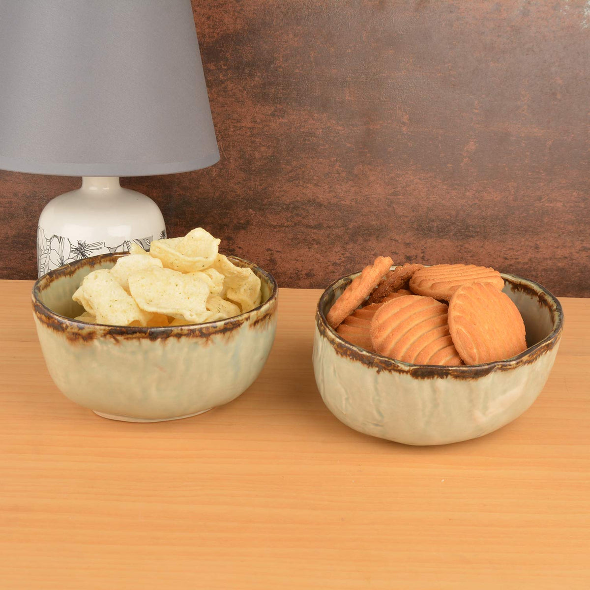 Organic Shaped Studio Pottery Snack Bowls Set Of 2 - Brown, 400ml Each | Decorative Bowls For Kitchen