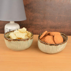 Organic Shaped Studio Pottery Snack Bowls Set Of 2 - Brown, 400ml Each | Decorative Bowls For Kitchen