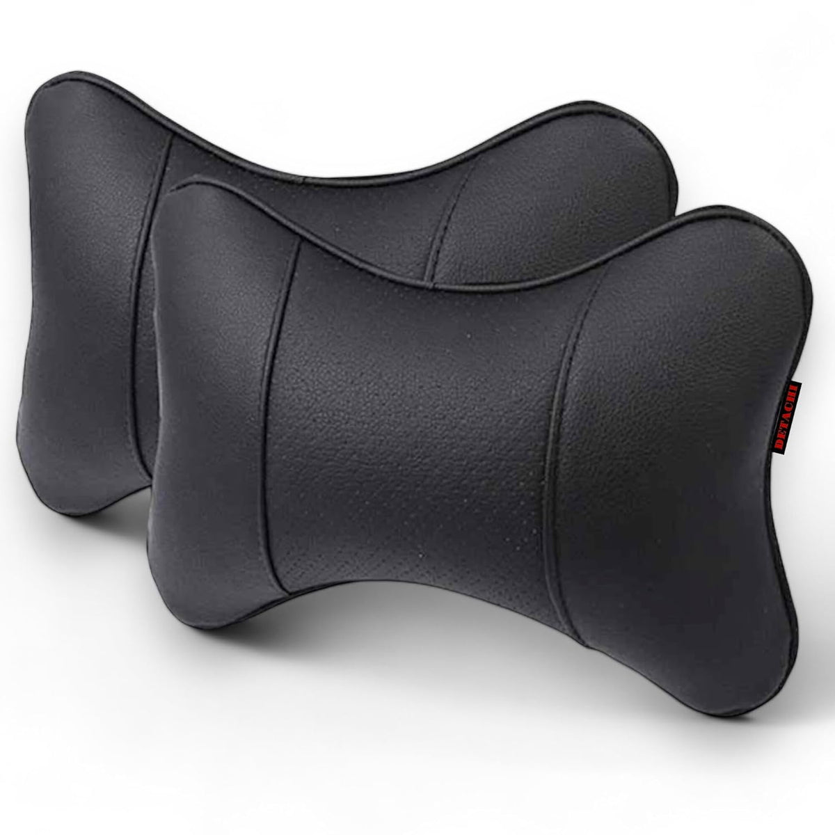 Faux Leather Car Neck Rest Pillow, Pillow Compatible With All Cars - Black | Neck & Head While Driving Pillow For Neck Pain Relief | Light Weight & Easy To Clean, Wash - Pack Of 2