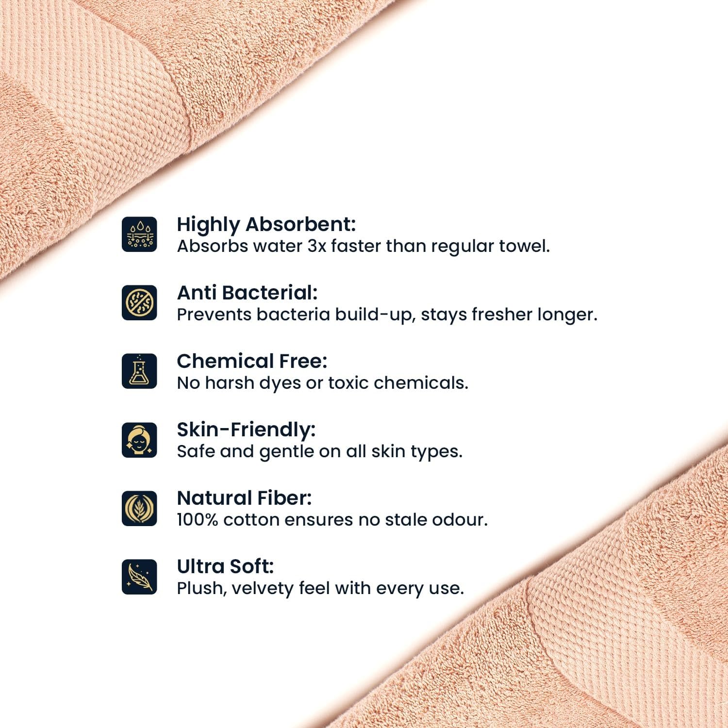 Premium 100% Combed Cotton Hand Towels 800 Gsm | Ultra Soft, Quick Dry & Highly Absorbent, For Home, Gym & Travel Hand Towel (Peach) - Pack Of 4
