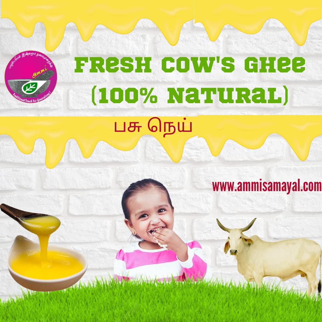 Pure Fresh Cow'S Ghee By Ammi Samayal | Good Source Of Energy Healthy & Nutrients Desi Cow Ghee For Sweets | (250ml) 8.4 Ounce | Jar Pack