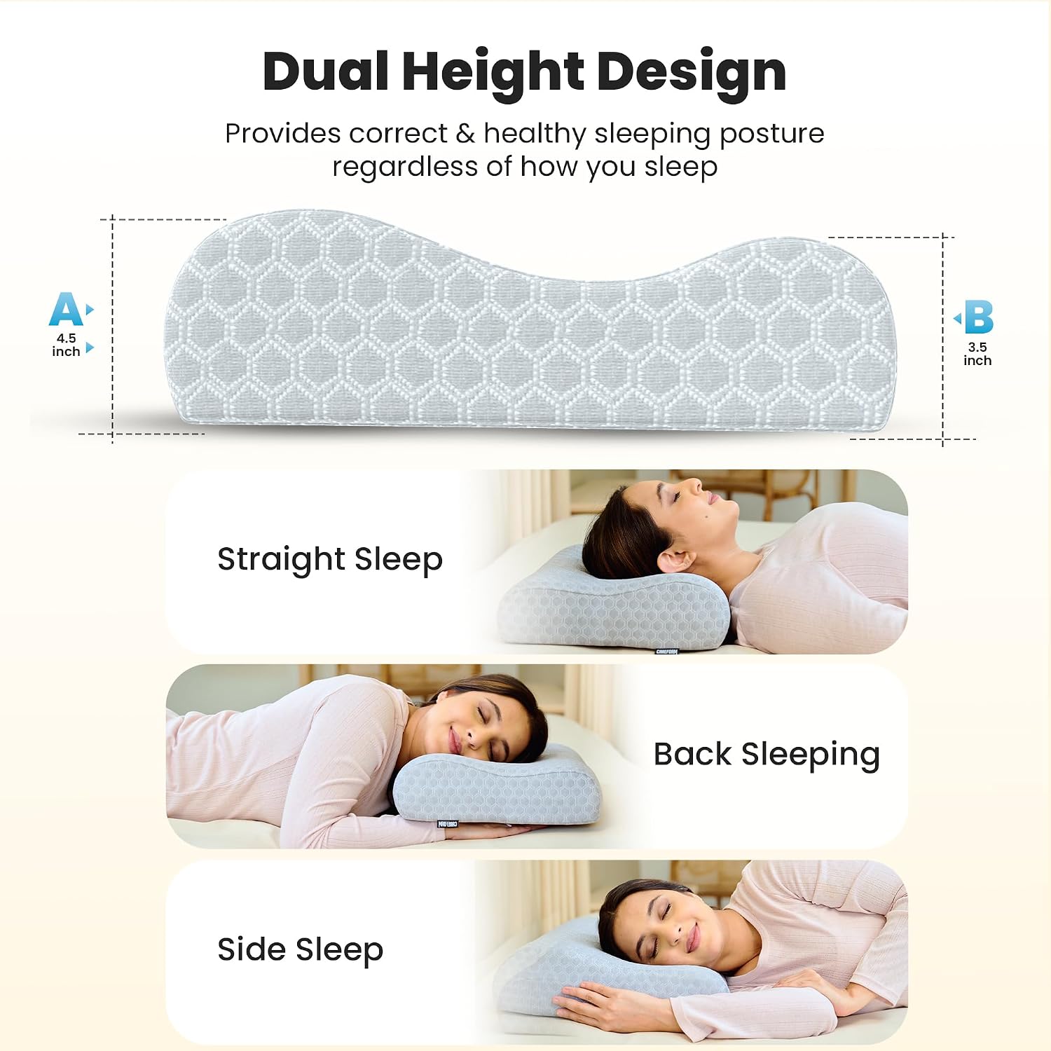 Gel Memory Foam Pillow, Cervical Pillow, For Pain Relief, Light Grey - King Size | Improves Posture & Spinal Alignment, Neck Pain Relief Cushion, Washable Cover - Pack Of 2