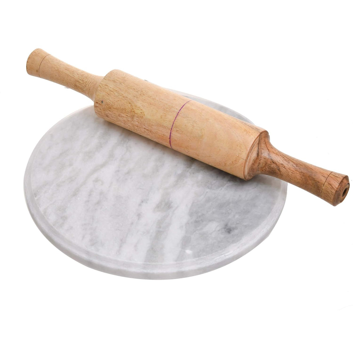 White Marble Roti Maker With Wooden Belan - 10 Inch Diameter | White Marble Chakla With Belan - White Marble Chakla With Belan - Chakla With Wooden Belan