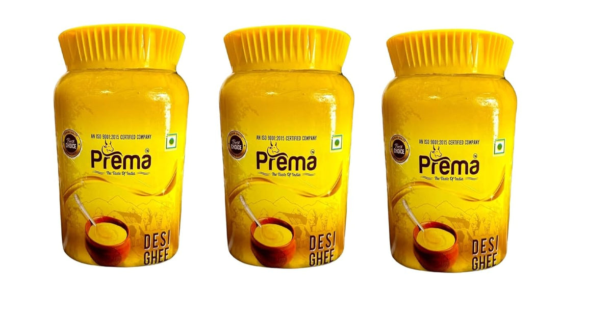 Natural Desi Ghee By Prema | Homemade Rich In Taste & Nutrients Desi Ghee Perfect For Dishes | 3 Litre (1 Litr * 3) 101.4 Ounce | Jar Pack