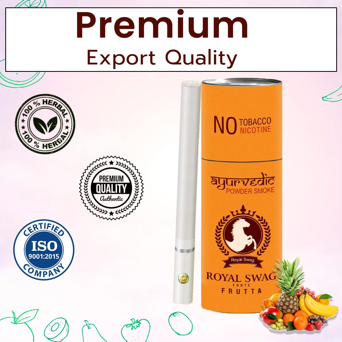 Royal Swag Ayurvedic Herbal Cigarettes, Frutta Flavour Smoke 50 Sticks 100% Nicotine Free & Tobacco Free(Non-Addictive) | Natural Herbs Clove, Tulsi, Cinnamon, Green Tea - Smoking Cassation