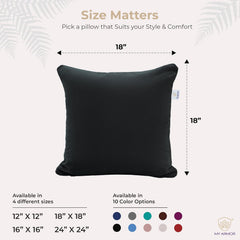 Microfiber Square Soft Pillow Cushion For Sofa & Bed, Black - 18 X 18 Inch | Fluffy Pillow For Comfort & Back Support | Breathable, Washable | Premium Velvet Cover With Zip - Pack Of 5