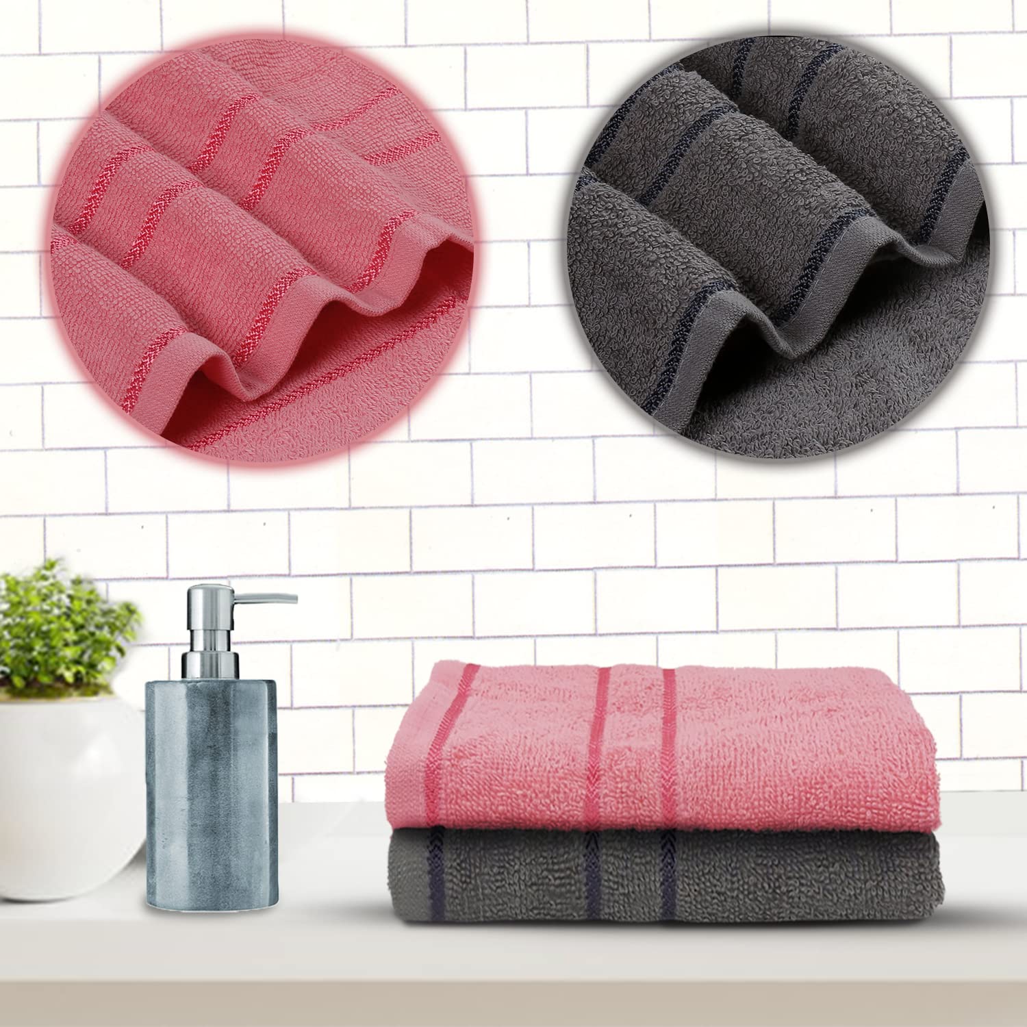 Sassoon Melrose 100% Cotton Hand Towel 400 Gsm | Highly Absorbent, Soft Material Perfect For Daily Use (Grey & Blossom) -2 Piece