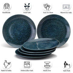 Ceramic Handmade Serving Dinner Plates Set Of 6 - 10.6 Inches, Peacock Green | Stoneware - Dinnerware | Scratch Resistant, Microwave & Dishwasher Safe - Full Plates For Dining & Gifting