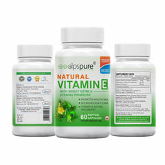 Alpspure Nutra Natural Vitamin E Softgel Capsules Natural Source For Skin, Hairs & Body Care, Immunity Booster, Controls Wrinkling & Skin Roughness | 60 Softgels , 100gm 0.2lbs , Each Pack Of 2