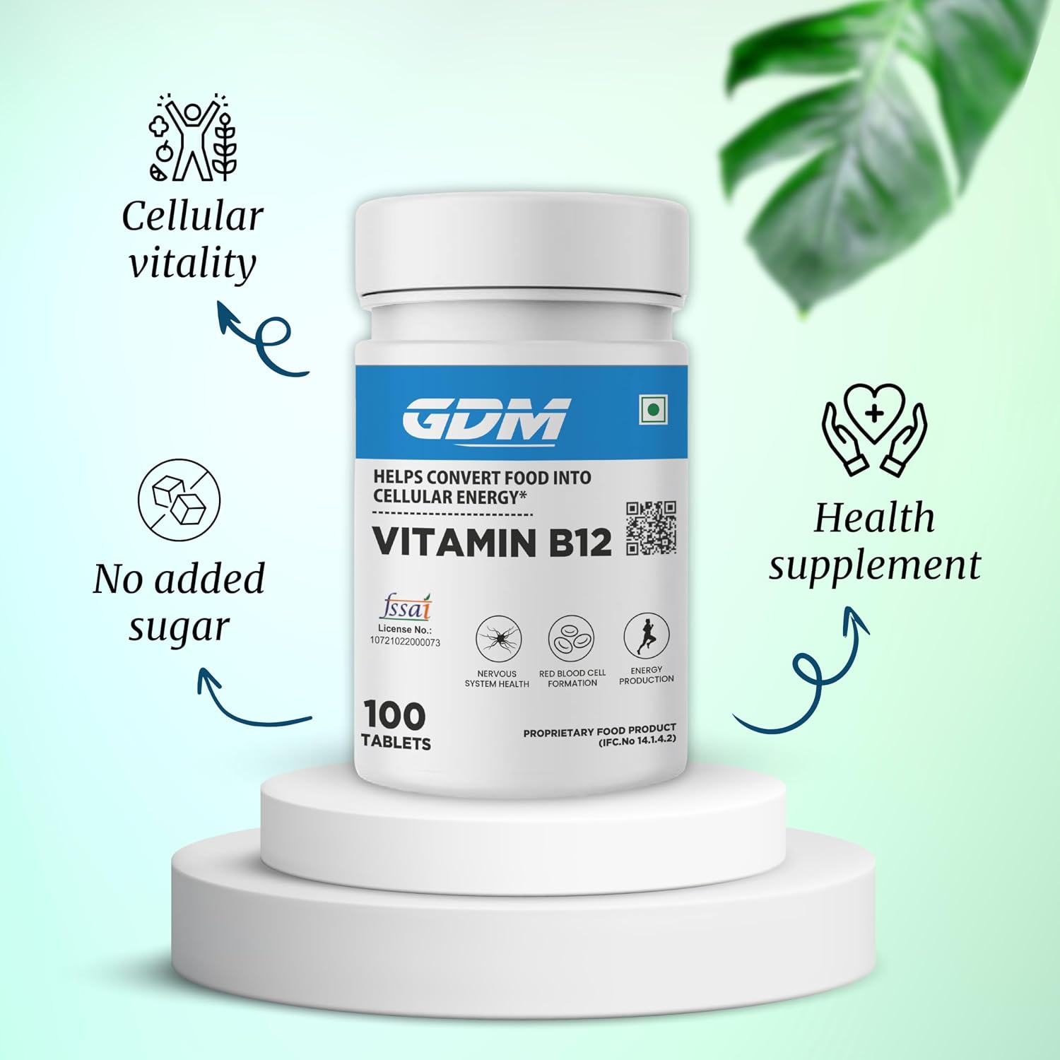 Gdm Vitamin B12 Supplement , Boost Energy Level , Good For Digestion , For Both Men & Women | 100 Veg Tablets , 150gm 0.3lbs