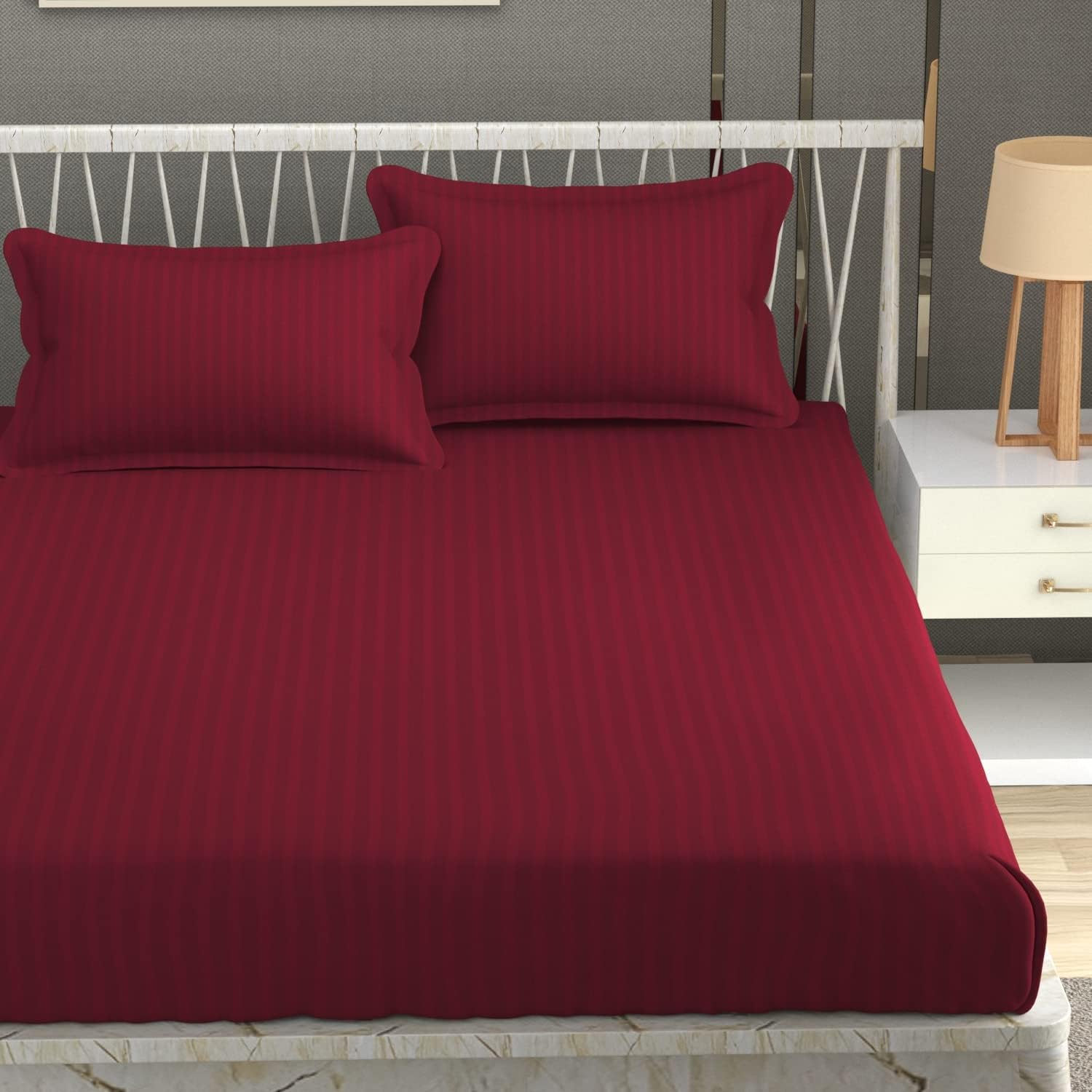 Plain Double Bedsheet For Queen Size With 2 Pillow Covers - 90 X 95 Inches, Maroon | Wrinkle Resistant & Soft Skin Safe | All Season Comfort Fabric