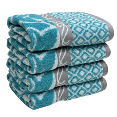 Stamio Cotton Hand Towels 490 Gsm | Towel For Men & Women Home Kitchen Use, Gym, Wash Basin, Sports, Travel | Jacquard Towel Light Green (Set Of 4)