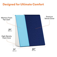 Wedge Pillow Memory Foam For Back Support, Navy Blue, Large Size - 11 Inch | Wedge Cushion, Acid Reflux, Snoring, Leg Elevation, Pregnancy, Removable Velvet Cover - Multipurpose Pillow