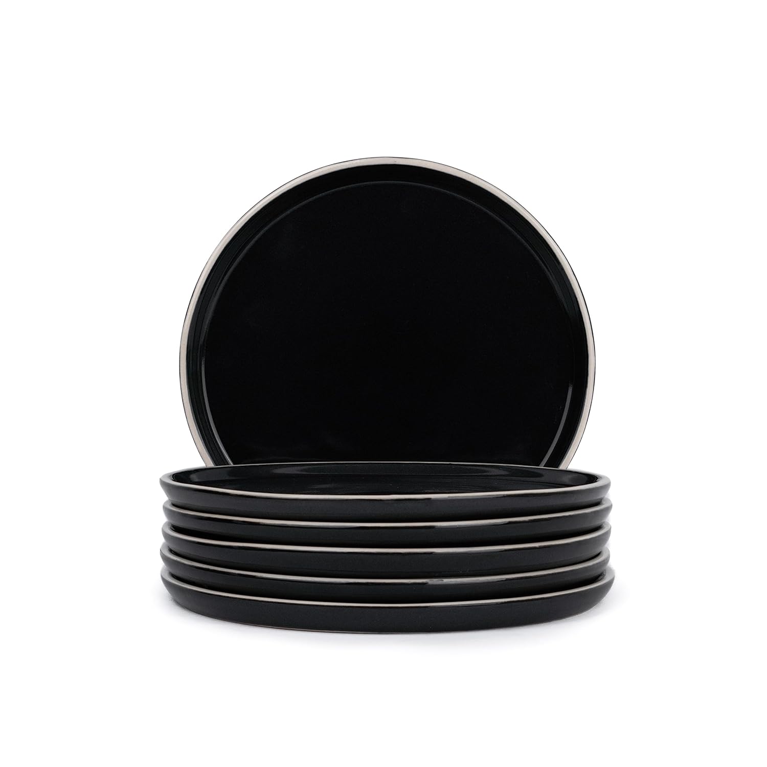 Ceramic Dinner Set Of 20 Pcs, Black Rim | Crockery Set For Dining Table - Glossy Finish Premium Stoneware | 6 Dinner Plates + 6 Quarter Plates+ 6 Veg Bowls, 180ml Each+ 2 Medium Bowls, 800ml Each