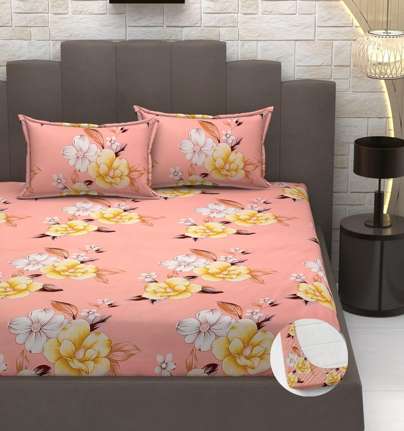Cotton Elastic Fitted Bedsheets With 2 King Size Pillow Covers - 72 X 78 X 10 Inches, Baby Pink | Double Bed With All Around Elastic 350 Thread Count