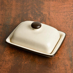 Ceramic Butter Dish With Lid - Off White, Height: 8 Cm | Butter Pot - Microwave & Dishwasher Safe Butter Container For 500 Gm