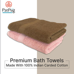 Patpug 100% Indian Ultra Soft Cotton 500 Gsm Highly Absorbent, Fade Resistant, Quick Drying Large Bath Towel (Sepia Brown & Baby Pink)