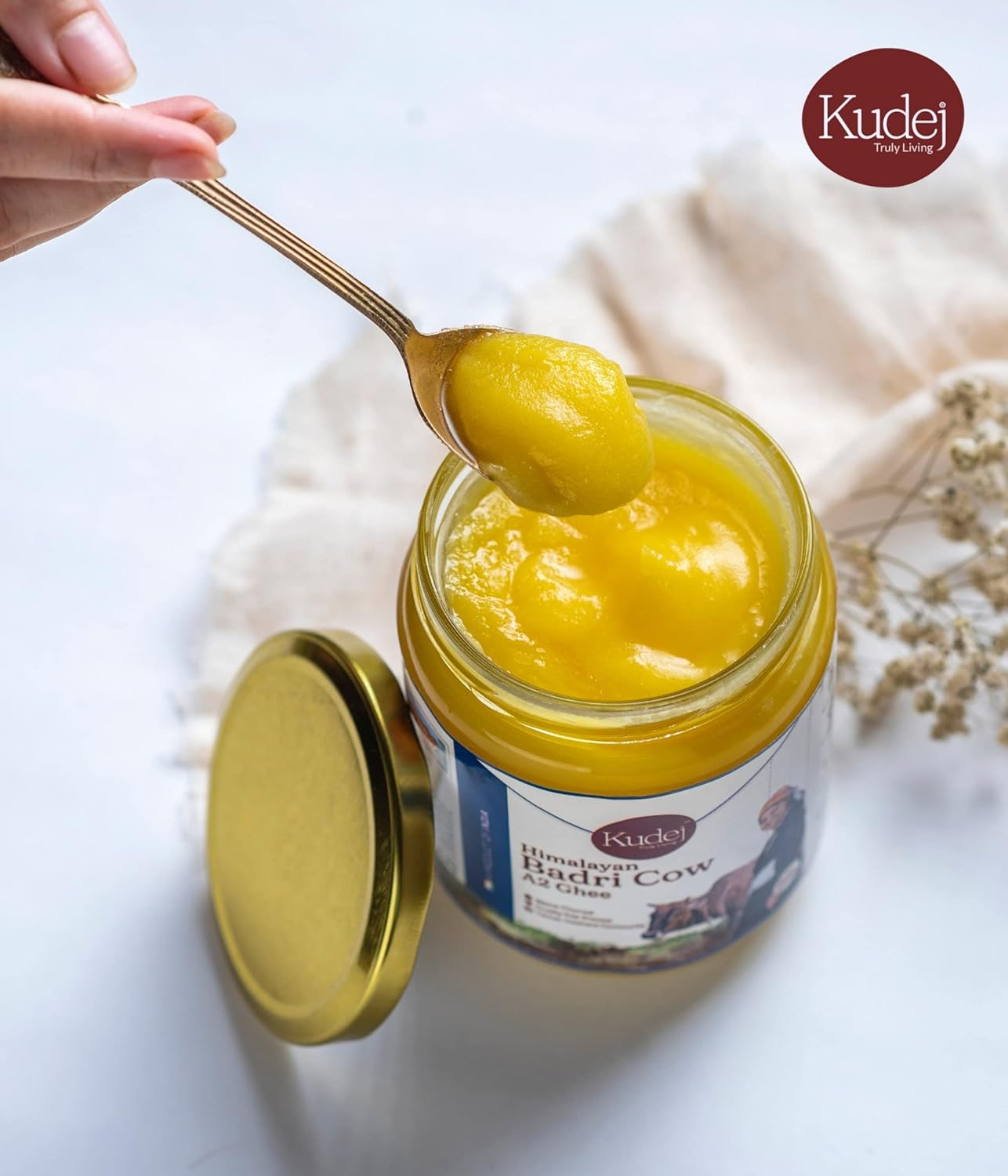 100% Pure Himalayan A2 Desi Badri Cow Ghee By Kudej | Rich In Nutrients Healthy Desi Ghee Helps To Boosts Brain Memory | (250ml) 8.4 Ounce | Jar Pack