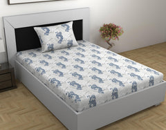1 Single Bedsheet With 1 Pillow Cover - 57 X 87 Inches, Grey & Blue | Skin Friendly Fabric For Everyday Use - Soft, Breathable & Comfortable Sleeping