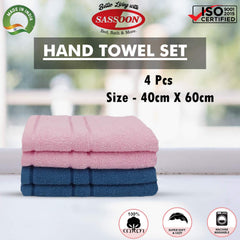 Sassoon Melrose 100% Cotton Hand Towel 800 Gsm | Highly Absorbent, Soft Material Perfect For Daily Use (Blue & Pink) -4 Piece