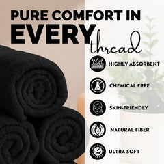 Rushant 100% Combed Cotton Hand Towels 400 Gsm | Ultra Soft, Quick Dry & Super Absorbent For Home, Gym & Travel (Black) - Set Of 2