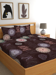 Elastic Fitted Printed King Size Double Bed Bedsheet With 2 Pillow Covers | 72 X 78 X 10 Inches, Brown | Super Soft Premium Brushed Glace Cotton Material