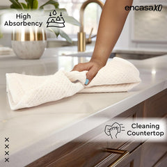 Encasa Xo Kitchen Dish Towels Set 320 Gsm | Waffle Weave & Flat Hand Tea Towel | Quick Drying Reusable Cotton Washcloths | Set Of 4 (Solid Off White)