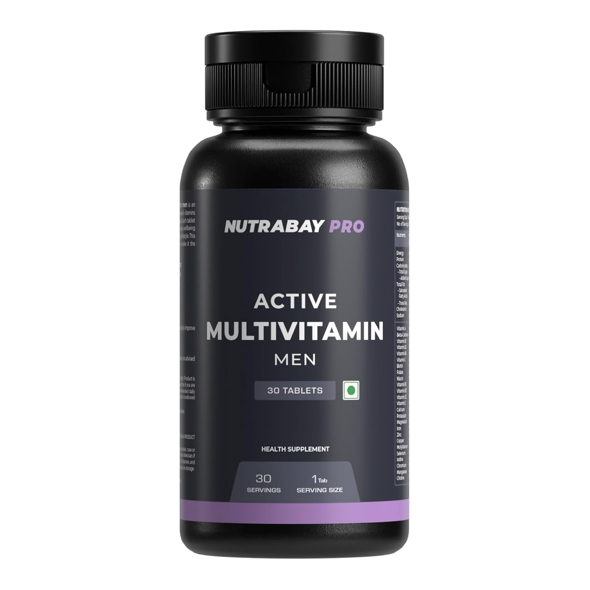 Nutrabay Pro Active Multivitamin For Men , 25 Vital Vitamins & Minerals With Zinc, Vitamin C, D, B12, & Multiminerals | Enhances Energy , Stamina & Immunity | 30 Tablets , 50gm 0.1lbs