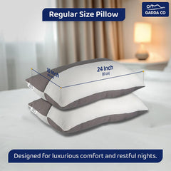 Soft & Fluffy Bed Pillows, Hollow Fiber Sleeping Pillow With Zip - 24 X 16 Inch | White & Grey, Microfiber Fill, Comfortable & Durable, Bed Pillow | Neck Support, Cooling - Set Of 2