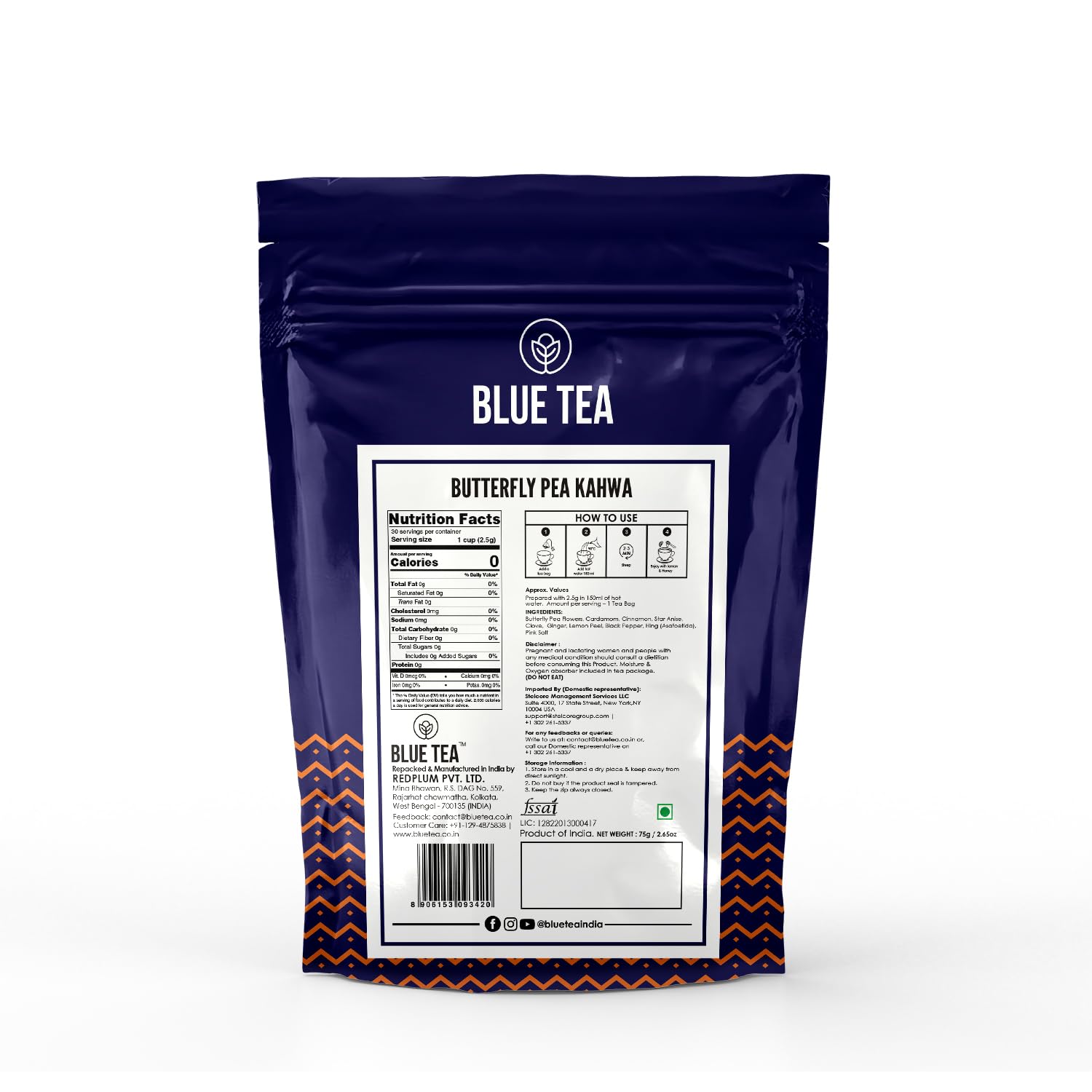 Blue Tea Detox Kahwa Butterfly Pea Flower - 30 Pyramid Tea Bags | Sun Dried Flower Antioxidant Tea - Caffeine Free, Non-GMO | No Additives, Improves Immunity - Zip Lock Packaging