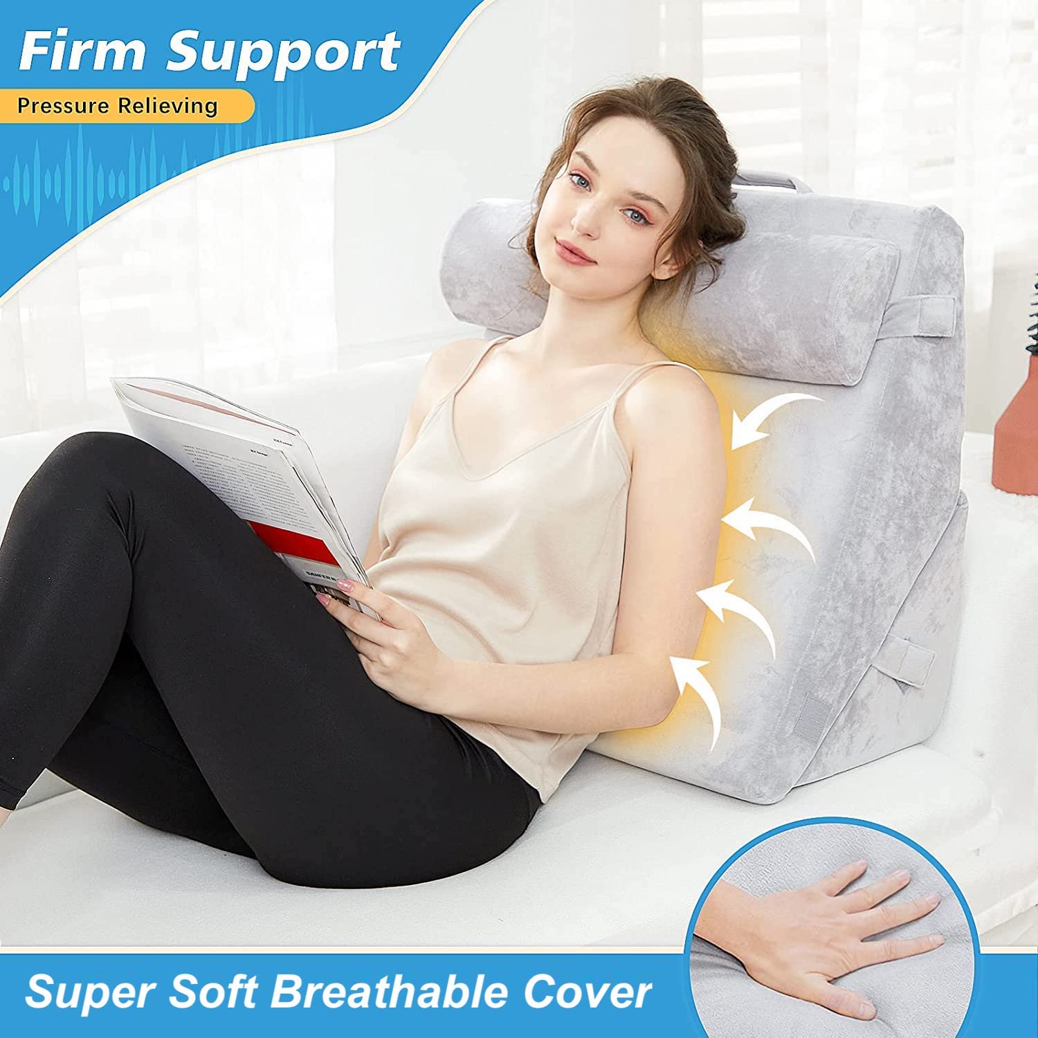 Orthopedic Bed Wedge Pillow, Adjustable Wedge Cushion, Grey - 22 X 22 X 12 Inch | Head Rest Pillow, Acid Reflux, Heartburn, Leg Support Pillow, Back Support, Pregnancy Pillow, Comfortable