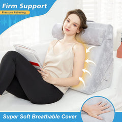 Memory Foam Orthopedic Bed Wedge Pillow, Head Rest, Adjustable Wedge Cushion, Grey | Pregnancy Pillow For Sleeping, Acid Reflux, Heartburn, Gerd, Leg Support Pillow, Back Support