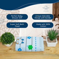 Rangoli 100% Cotton Baby Bath Towel 300 Gsm | Super Soft & Highly Absorbent, Anti-Bacterial, Multipurpose Towels (Light Blue) - Pack Of 1