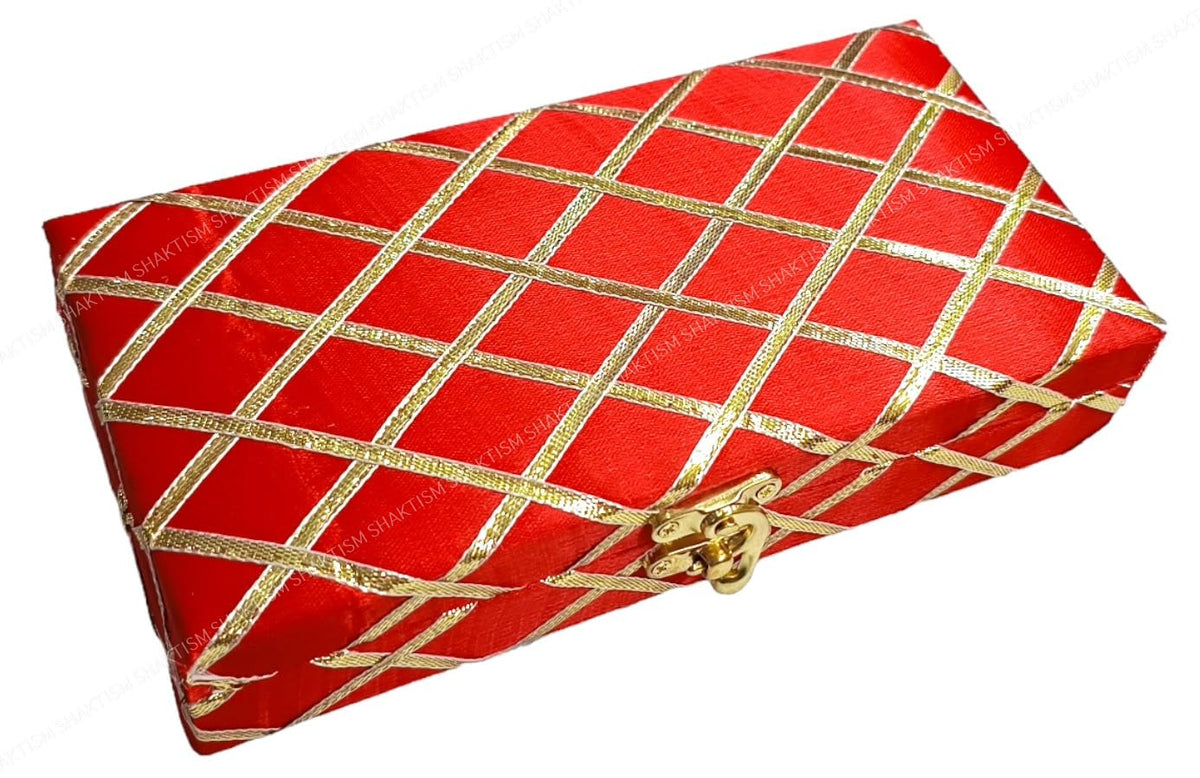 Decorative & Attractive Box Cash Box, Shagun Box, Jewellery Box, Money Box Envelop Wedding, Gift Box, Bangel Box Patola Design, Random Colour - Red, Material - Wooden