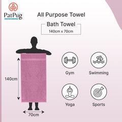PatPug 100% Indian Ultra Soft Cotton 380 Gsm | Highly Absorbent, Fade Resistant Large Bath Towel (Wine Red & Sweet Pink)