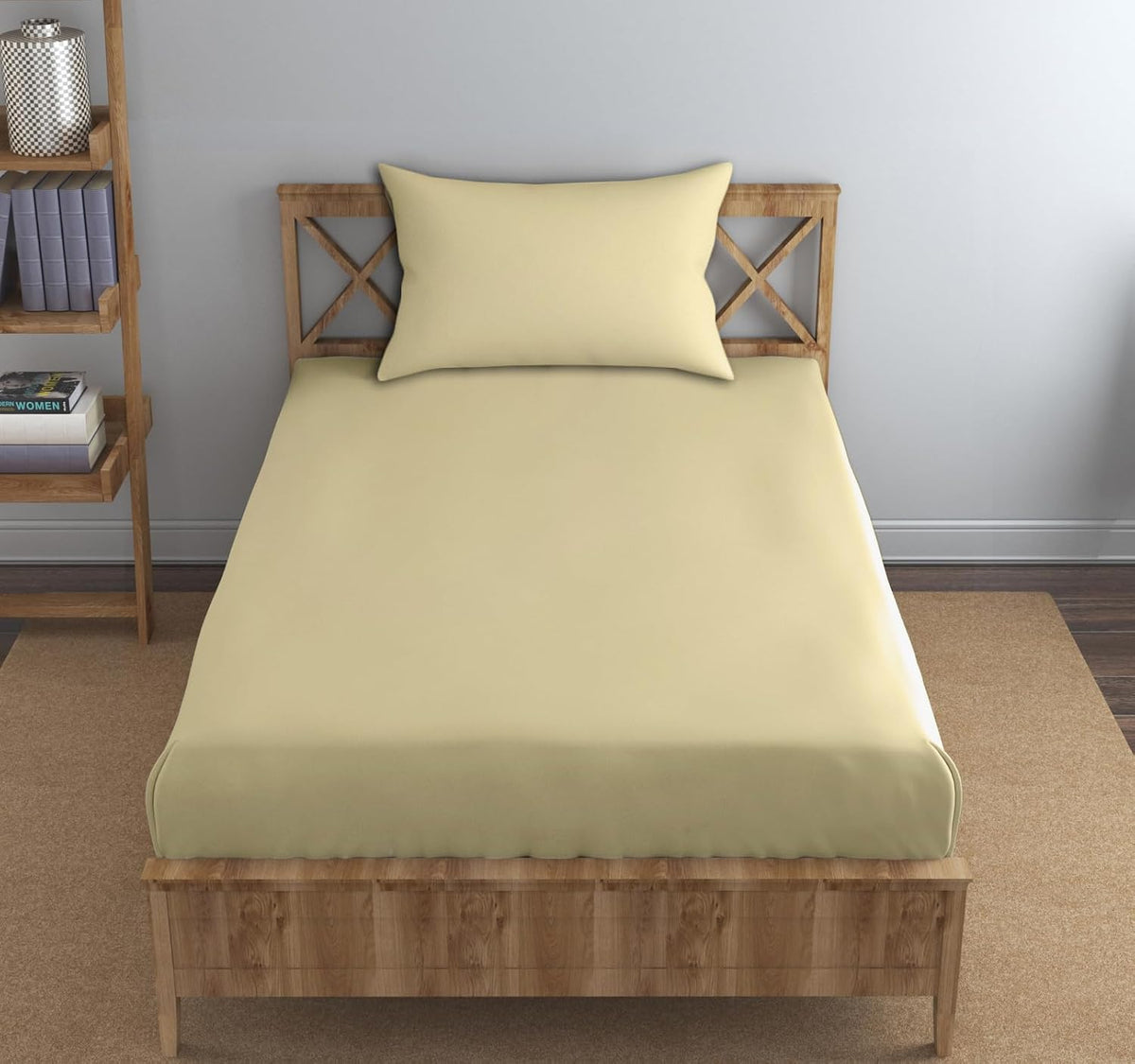 Single Flat Bedsheet With 1 Pillow Cover (54 X 90 Inches) Beige | Durable & Long Lasting Wrinkle Resistant Fabric - All Season Comfort | 300 Thread Count