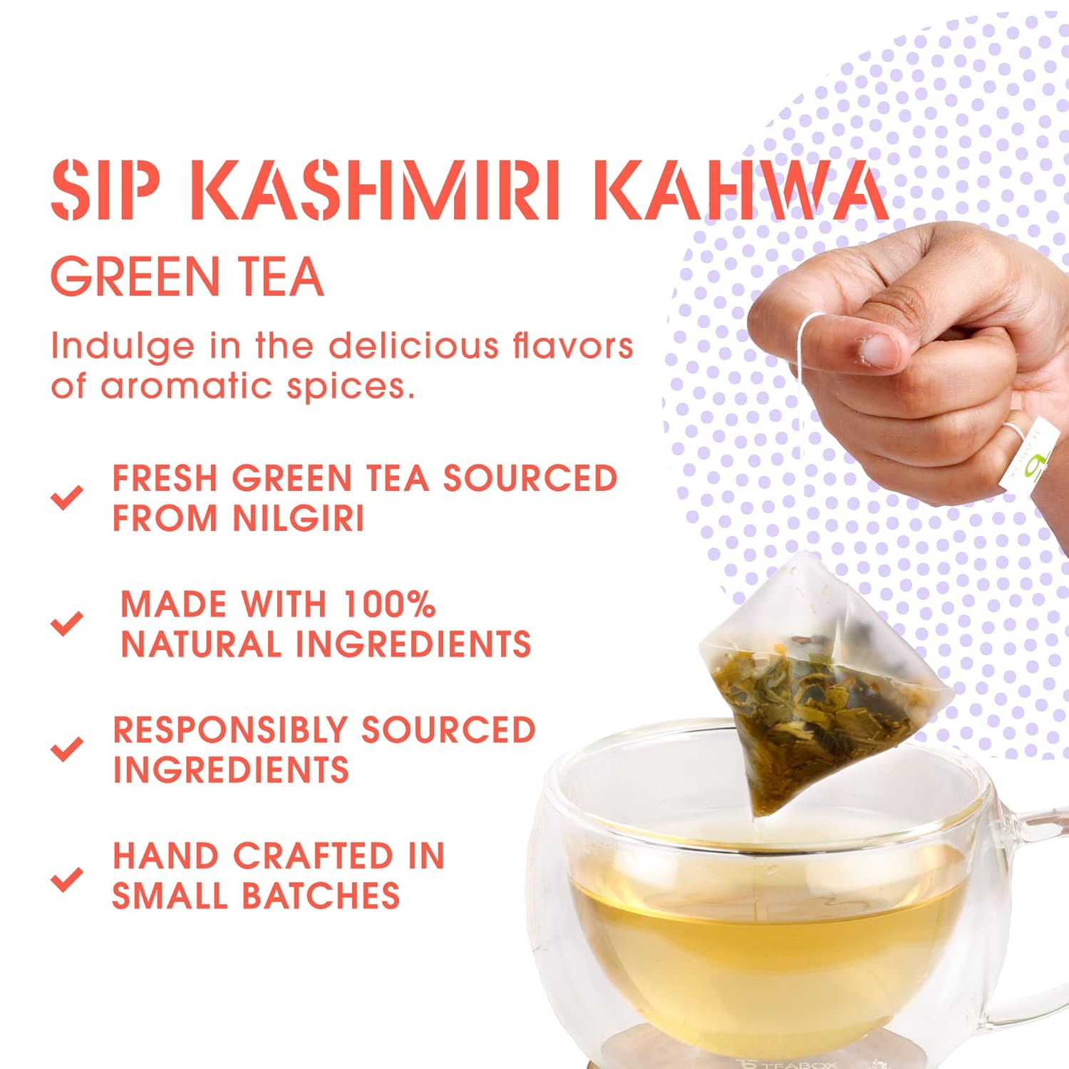 Teabox Fresh Kashmiri Kahwa Saffron (Kesar) Green Tea - 100gm, 3.5 Ounce | Green Tea Hand Blended With Natural Saffron, Almond, Cardamom & Cloves - 100% Natural Ingredients