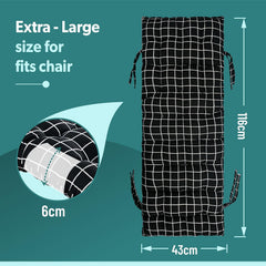 Extra Long Chair Cushion For Comfortable Sitting, Check Printed - Black - 18 X 48 Inch | Rocking Chairs For Indoor & Outdoor | Cushion For Home, Office | Back Rest Support Cushion With Ties