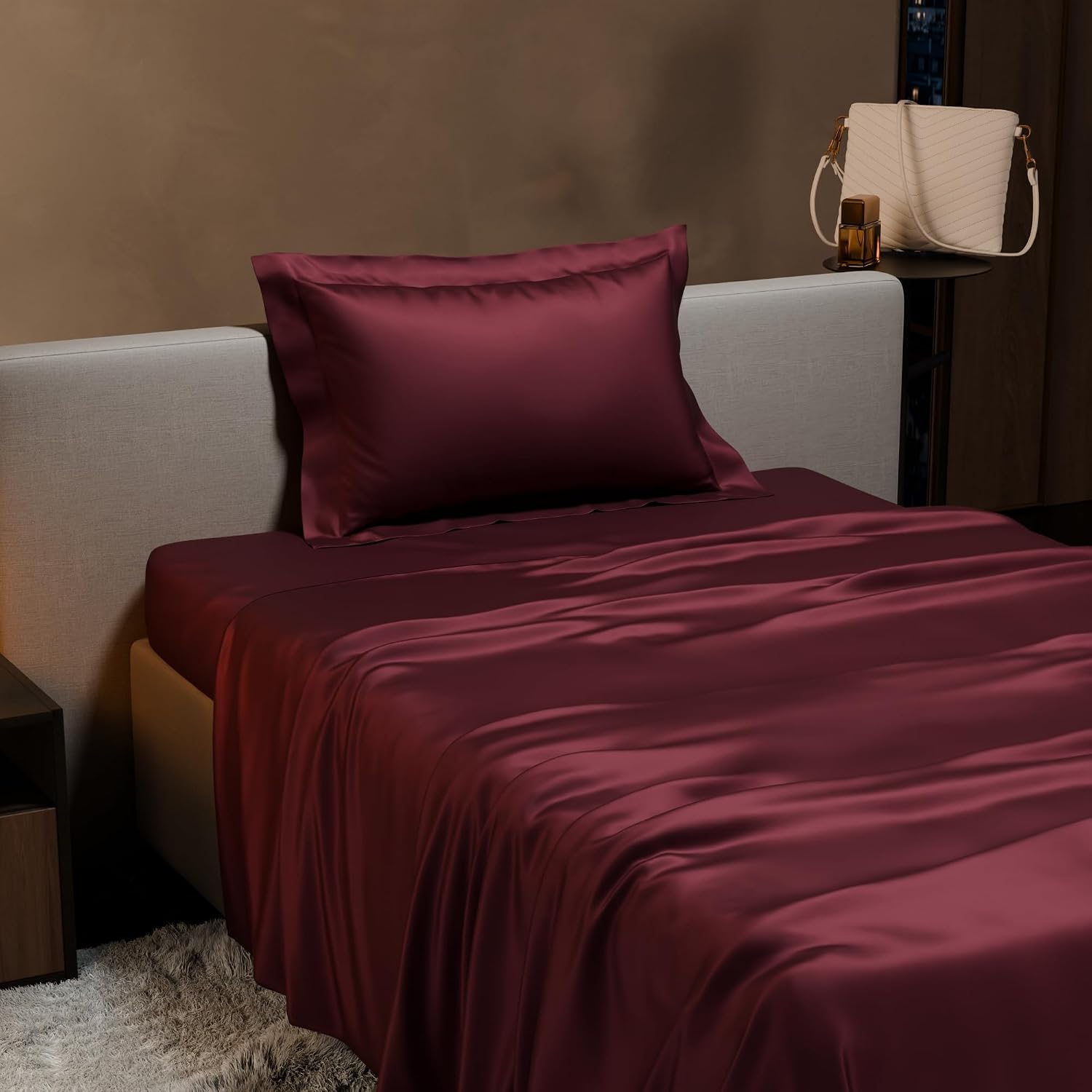 Single Bedsheet With 1 Pillow Cover - 60 X 90 Inches, Velvet Wine | Premium Bedding Set, Home Decor, Wedding Gift For Couples, Housewarming, Anniversary