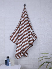 Mjn Microfiber Bath Towels Strip 310 Gsm | Extra Soft Plush & Quick Dry High Absorbency Large Size Towels For Bathing (Brown Line)