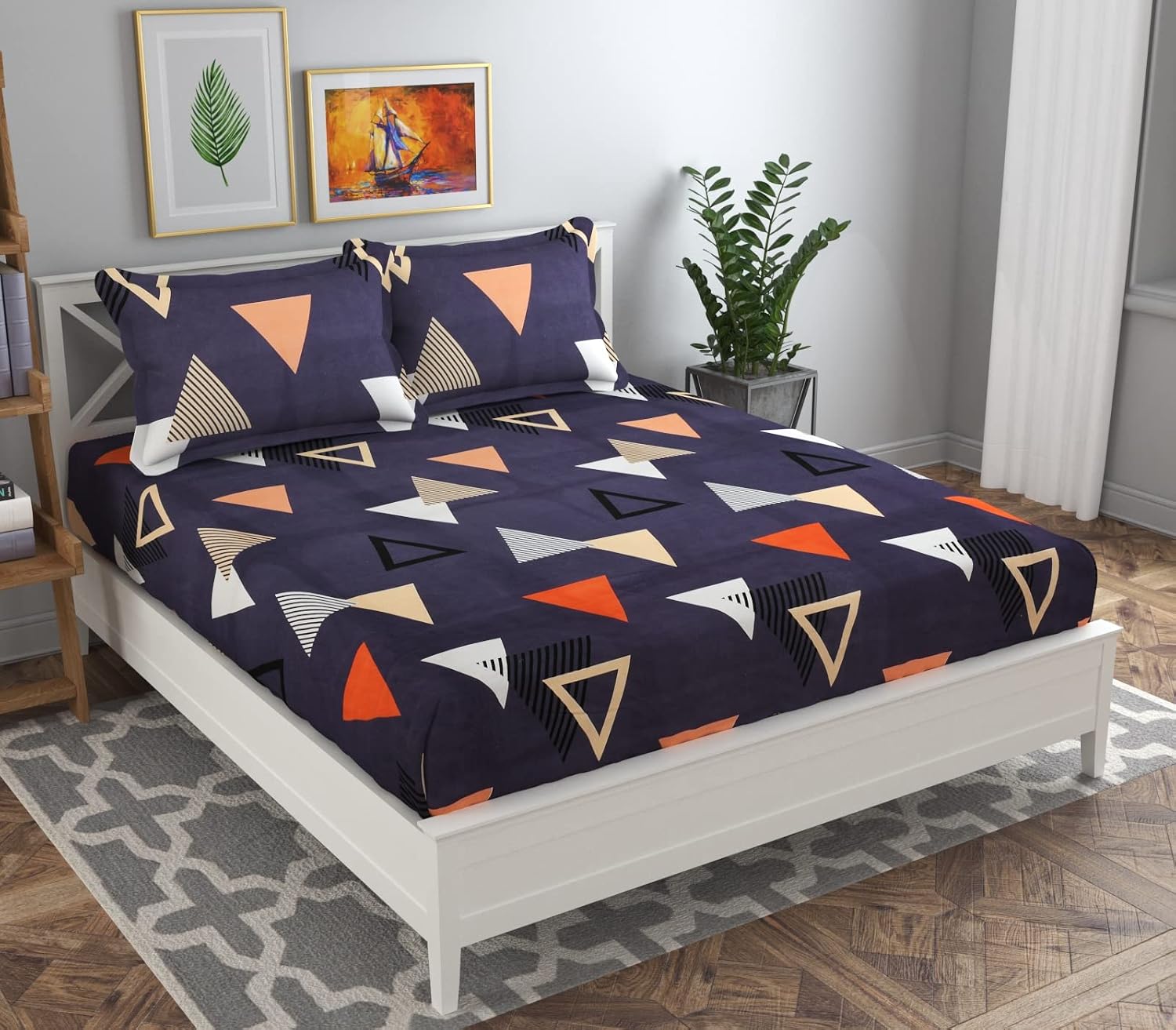 Combo 2 Double Bedsheets With 4 Pillow Covers - 90 X 90 Inches, Multicolor | Glace Cotton 160 Thread Count - Ideal For House, Bedroom, Guest House